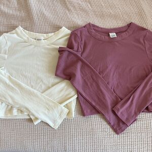 PINK Victoria's Secret Shirt Womens Medium Ribbed Long Sleeve Crop Top Set of 2